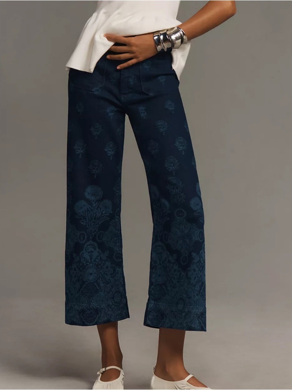 Maeve Colette Cropped Wide Leg Jeans in Shu Print 24